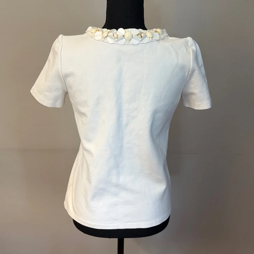 Tory Burch Ivory Embellished Floral Neckline Top XS
